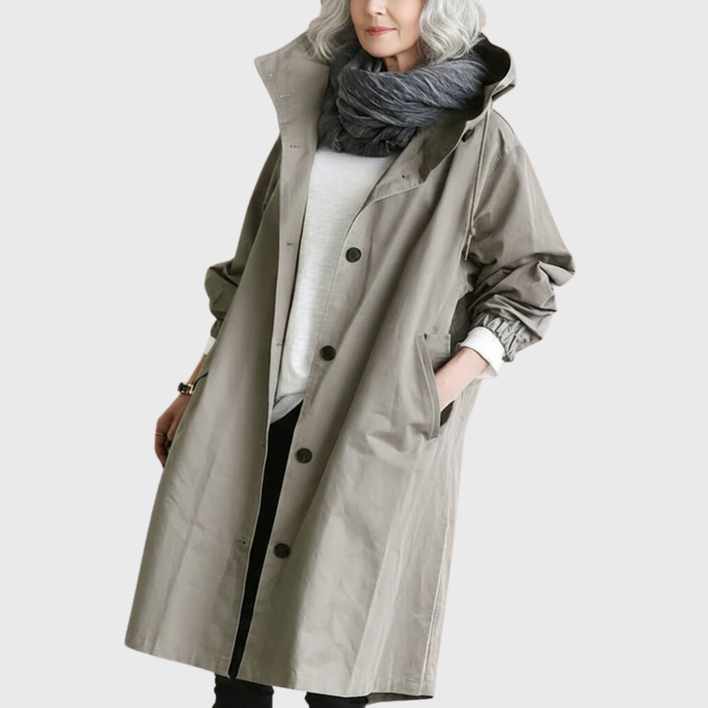 Hortense Waterproof Trench Coat Hooded Oversized for Women in Grey