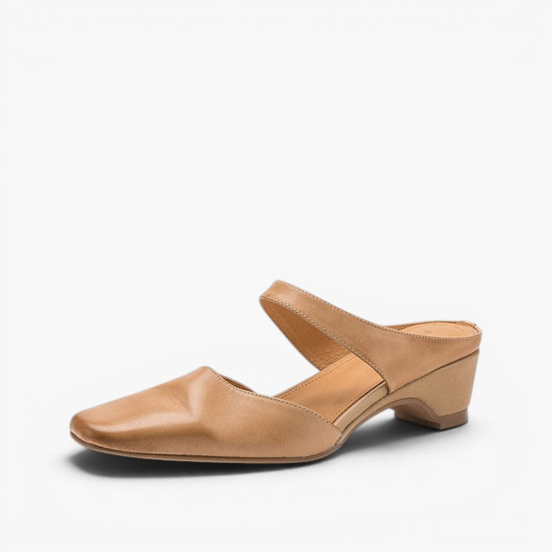 Square Toe Leather Mules — women's mules in soft oat