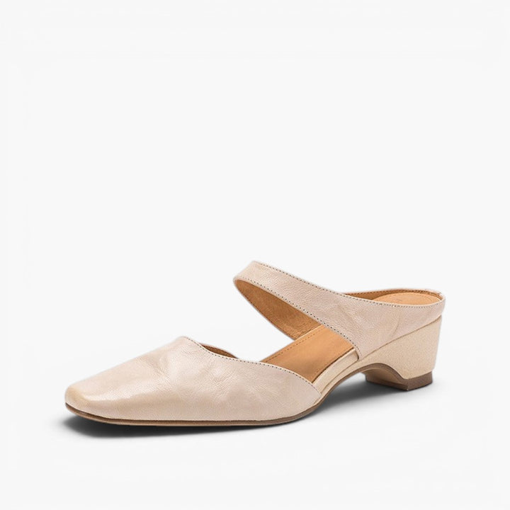 Square Toe Leather Mules — women's mules in soft oat
