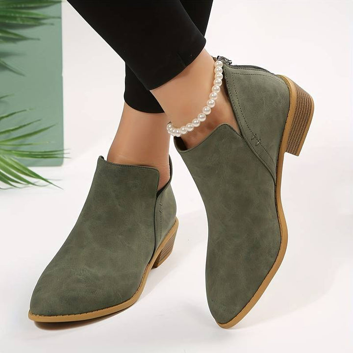 Cut Out Flat Ankle Boots — ankle boots for women in beige