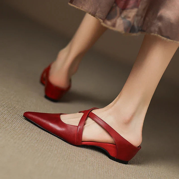 Pointed Flat Leather Mules — women's mules in maroon