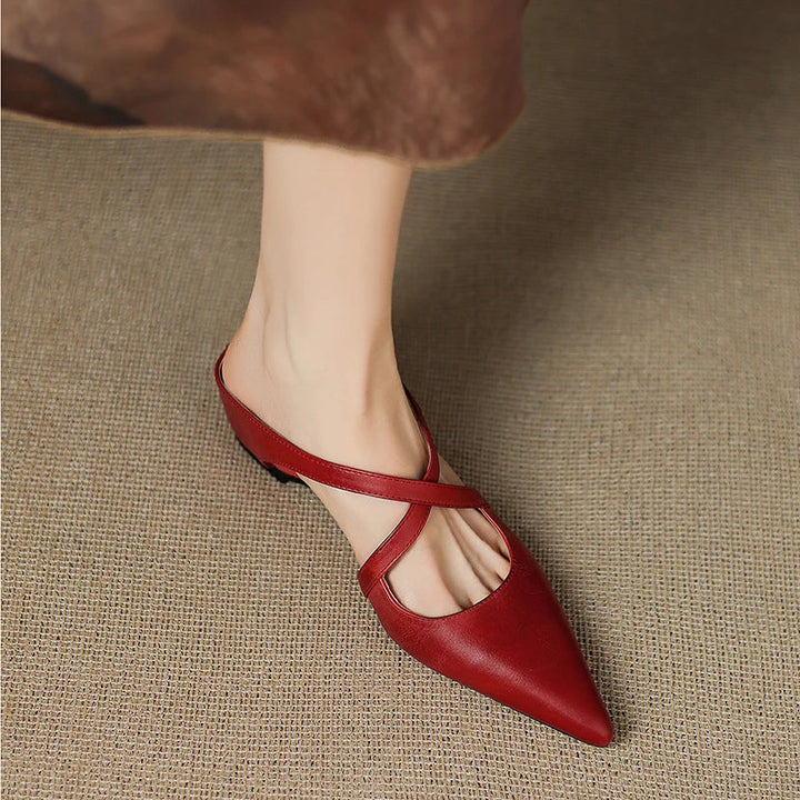 Pointed Flat Leather Mules — women's mules in black