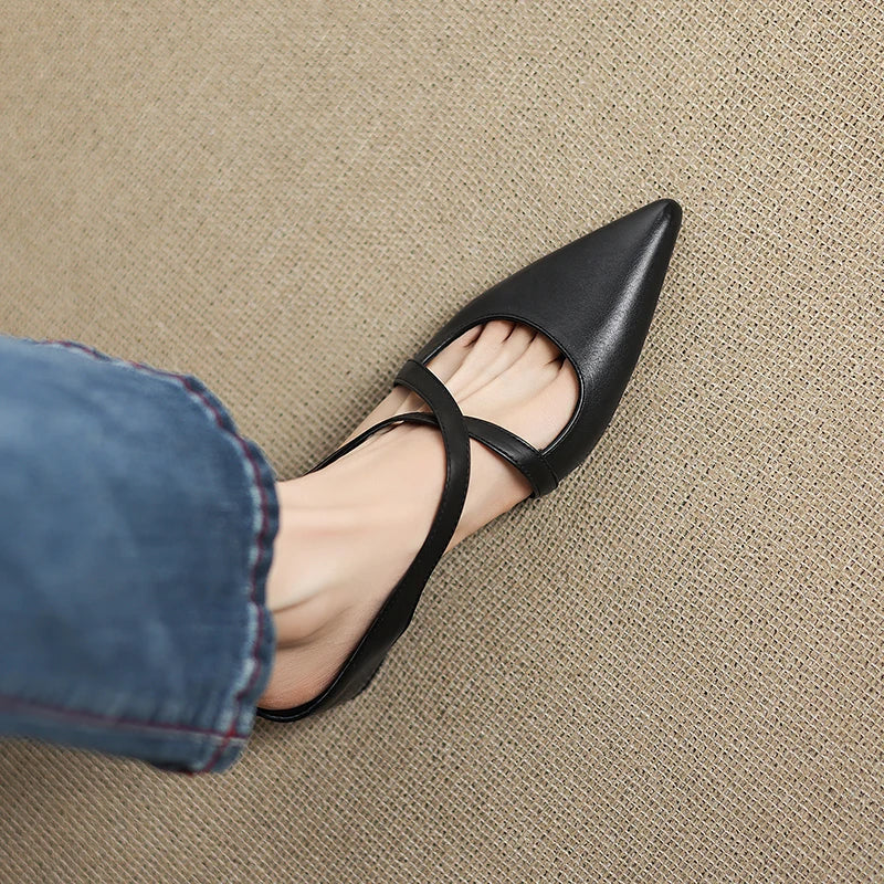 Pointed Flat Leather Mules — women's mules in maroon