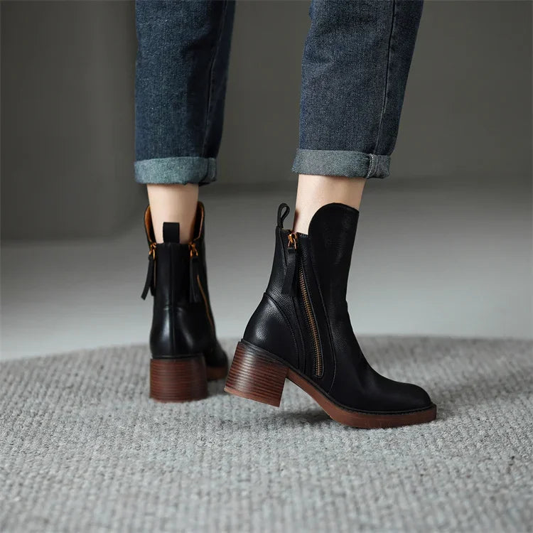 Ophelie | Leather Ankle Boots for Women - back view
