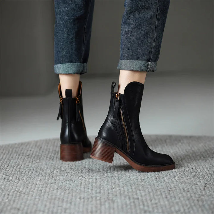 Ophelie | Leather Ankle Boots for Women - back view