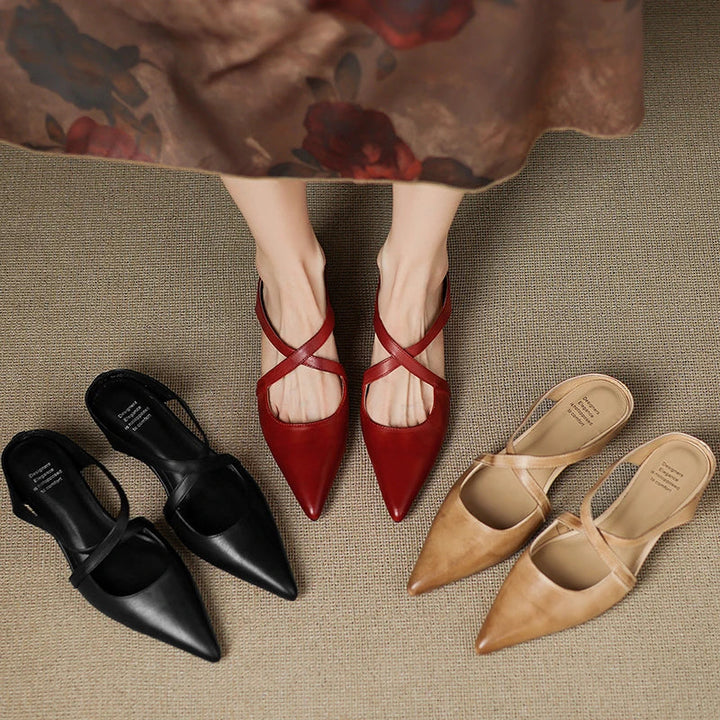 Pointed Flat Leather Mules — women's mules in maroon