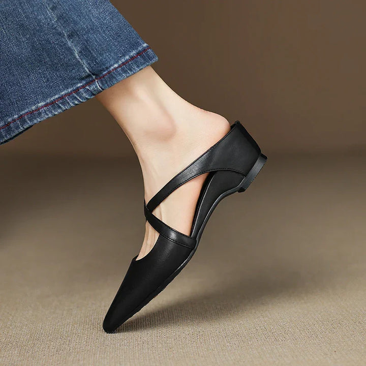 Pointed Flat Leather Mules — women's mules in maroon