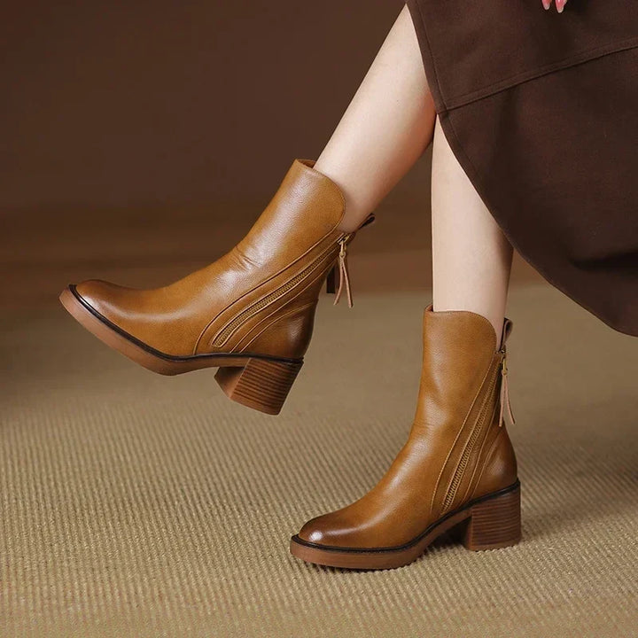 Ophelie | Leather Ankle Boots for Women - worn view