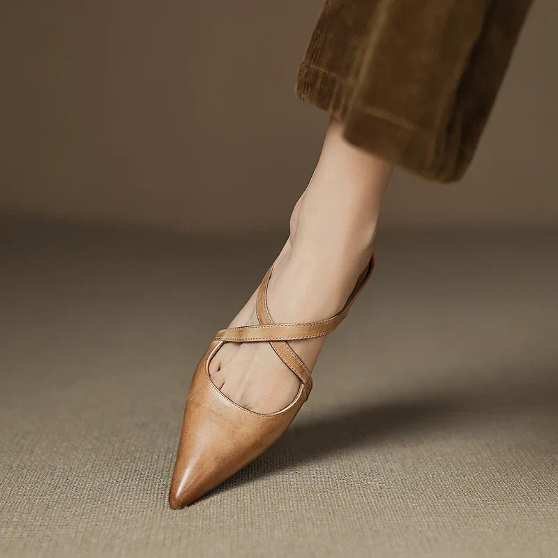 Pointed Flat Leather Mules — women's mules in maroon