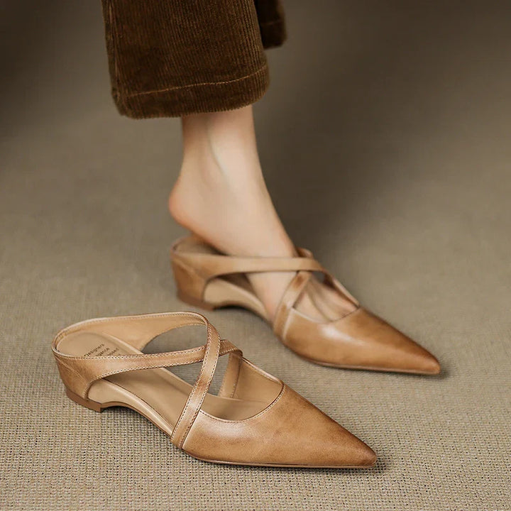 Pointed Flat Leather Mules — women's mules in maroon