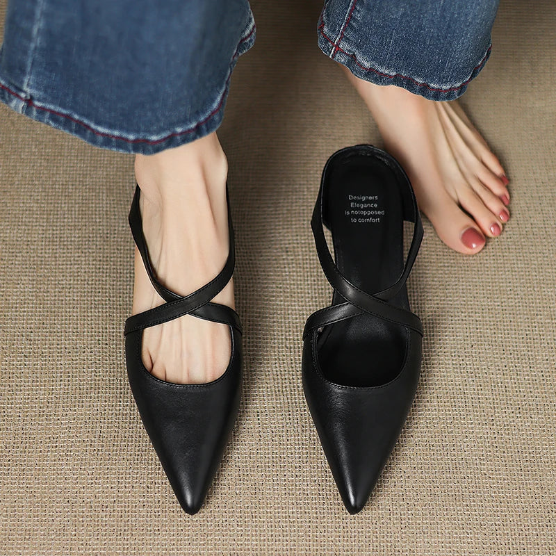 Pointed Flat Leather Mules — women's mules in maroon