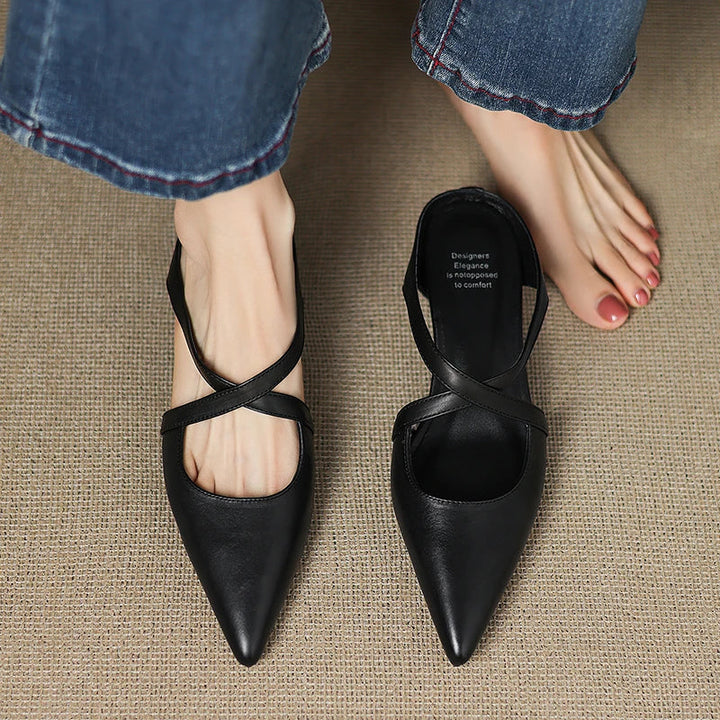 Pointed Flat Leather Mules — women's mules in maroon