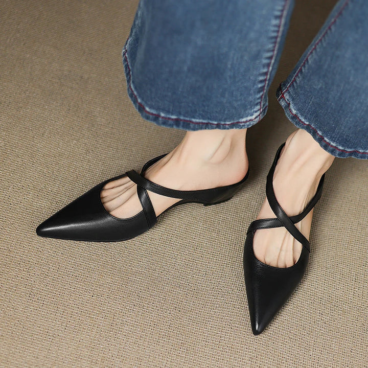 Pointed Flat Leather Mules — women's mules in maroon