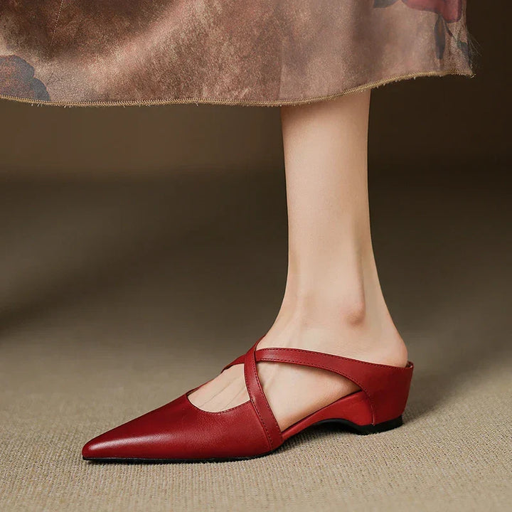 Pointed Flat Leather Mules — women's mules in maroon