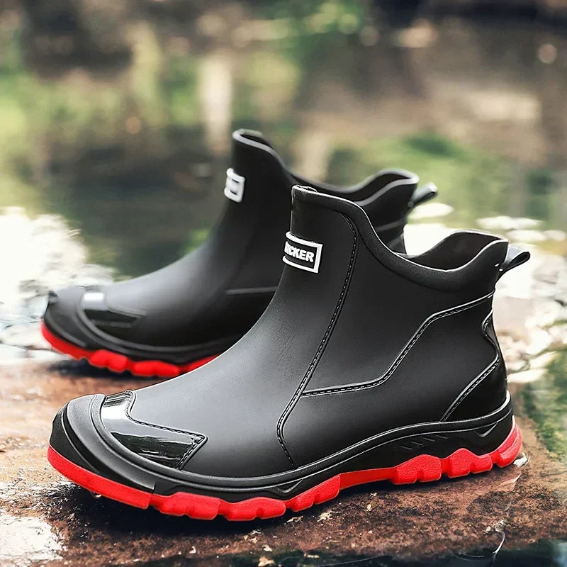 Waterproof Chelsea Rain Boots — rain boots for women in black red