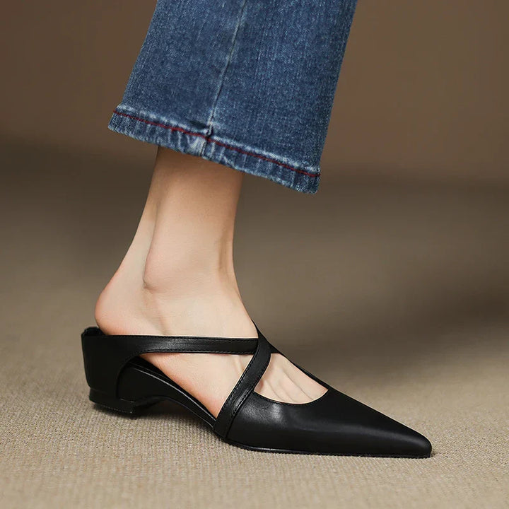 Pointed Flat Leather Mules — women's mules in maroon