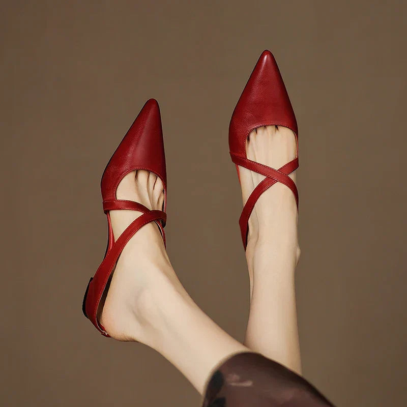 Pointed Flat Leather Mules — women's mules in maroon