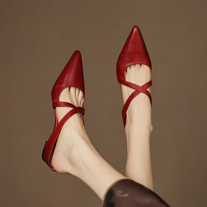 Pointed Flat Leather Mules — women's mules in maroon