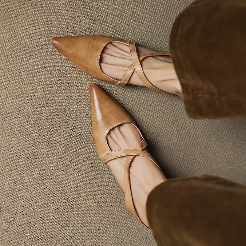 Pointed Flat Leather Mules — women's mules in maroon