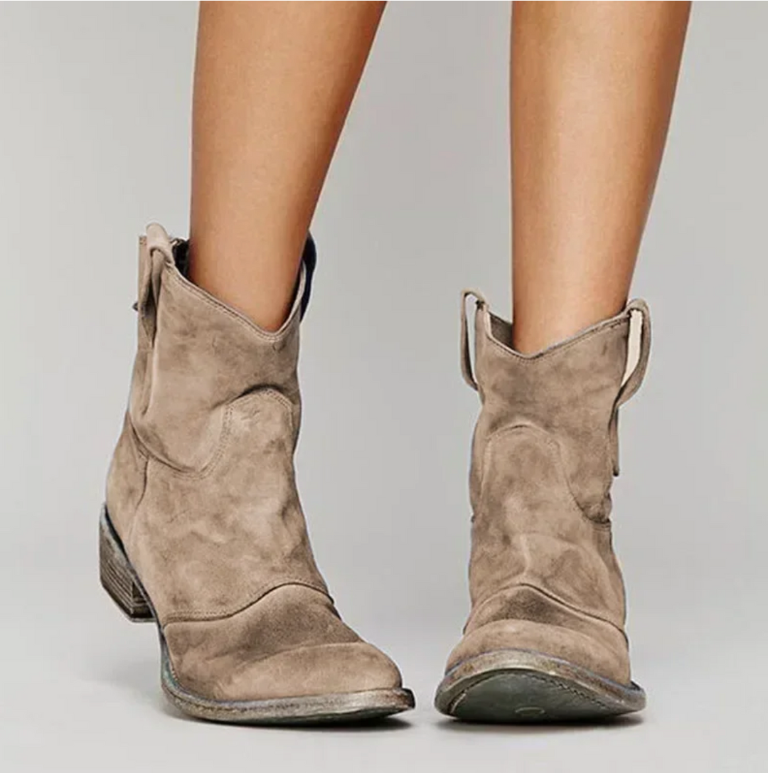 Suede Western Ankle Boots — ankle boots for women in brown