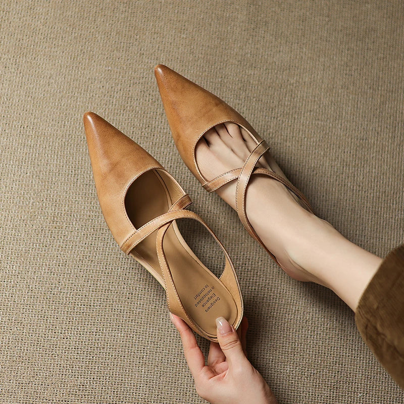 Pointed Flat Leather Mules — women's mules in maroon