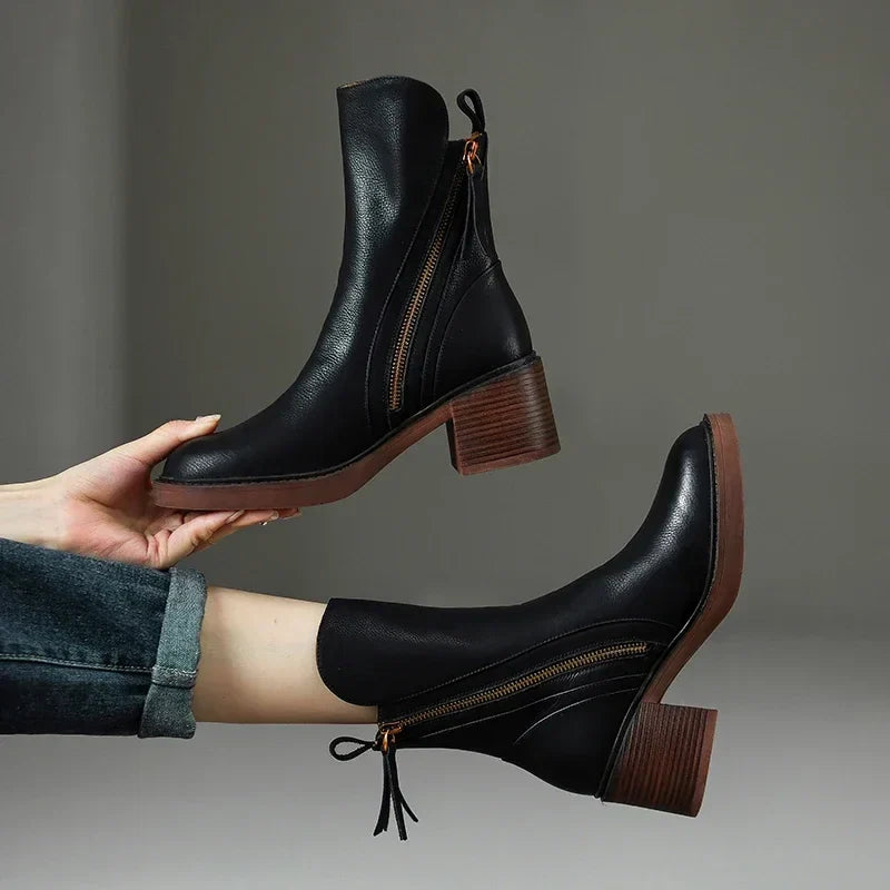 Ophelie | Leather Ankle Boots for Women - side view