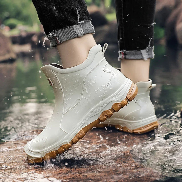 Waterproof Chelsea Rain Boots — rain boots for women in black red