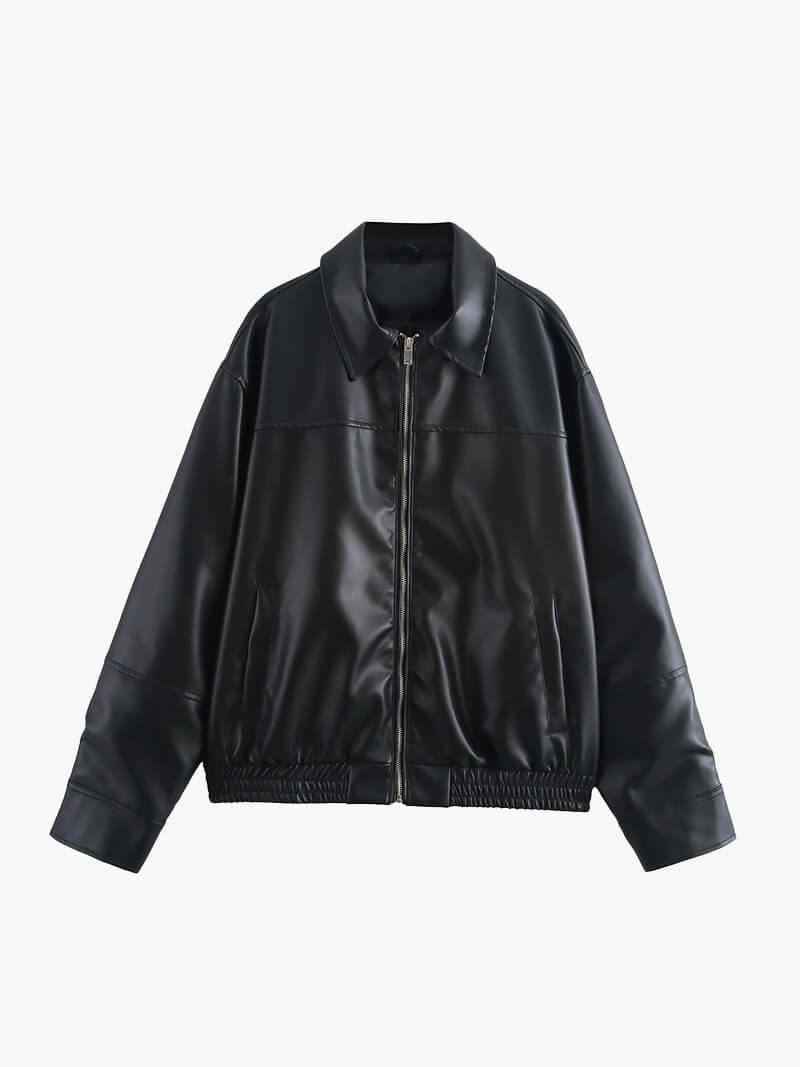 Dark Brown Oversized Faux Leather Jacket for women - view 2
