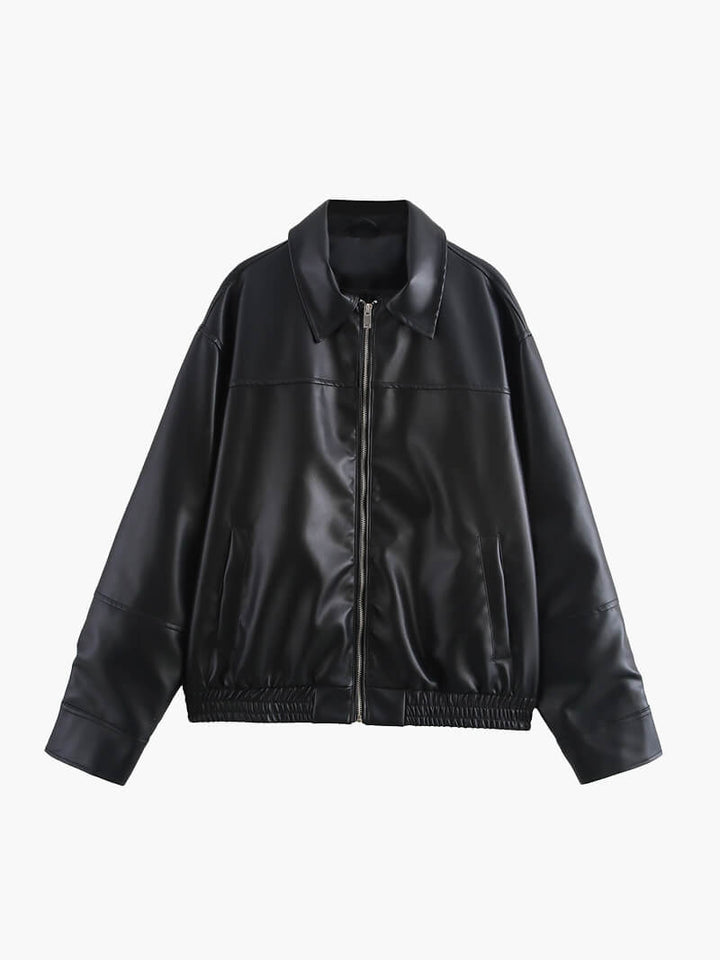 Dark Brown Oversized Faux Leather Jacket for women - view 2
