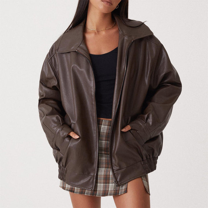 Relaxed Faux Leather Bomber Jacket for women - view 1