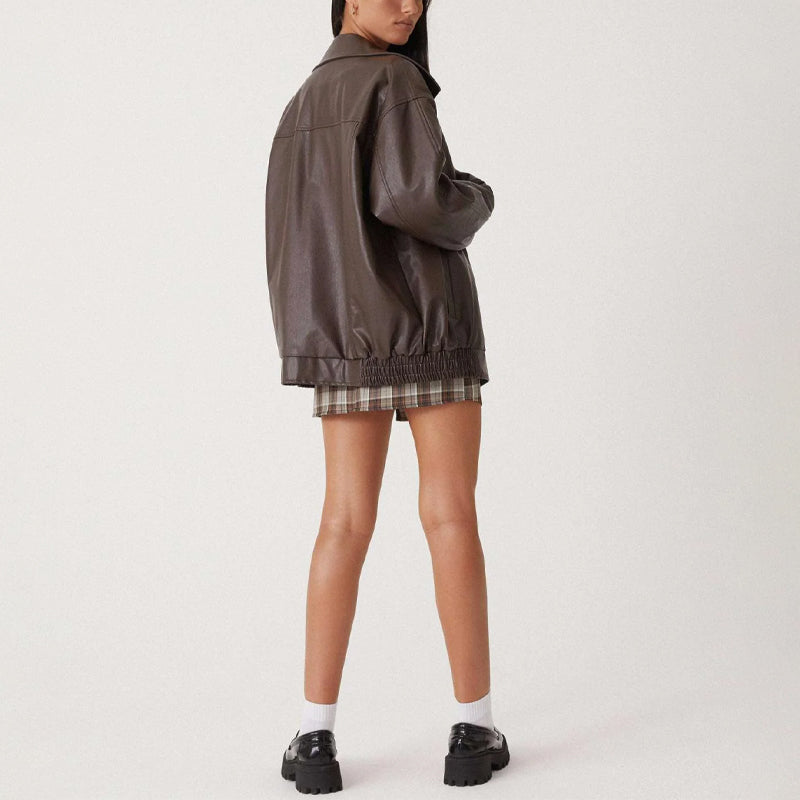 Relaxed Faux Leather Bomber Jacket for women - view 3
