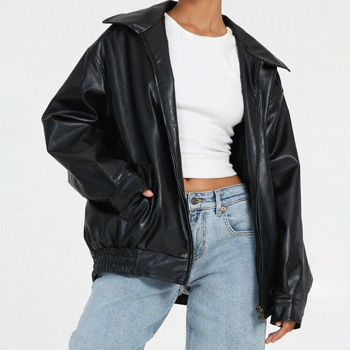 Relaxed Faux Leather Bomber Jacket for women - view 4