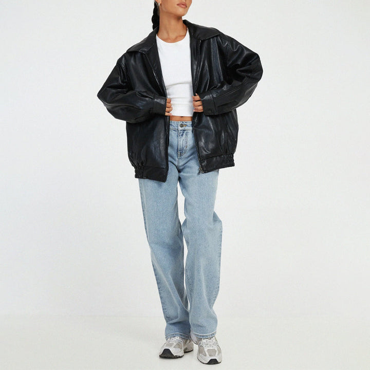 Relaxed Faux Leather Bomber Jacket for women - view 5