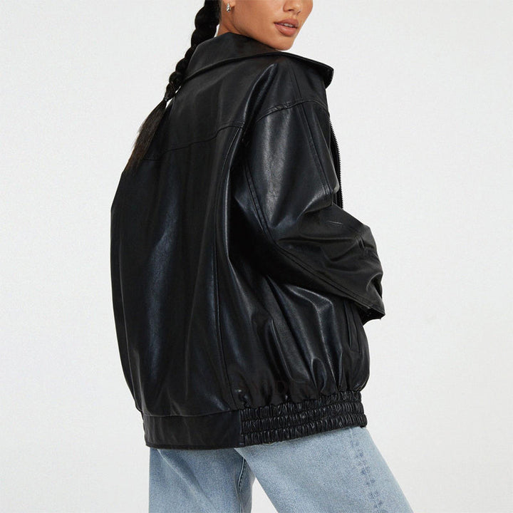 Relaxed Faux Leather Bomber Jacket for women - view 6