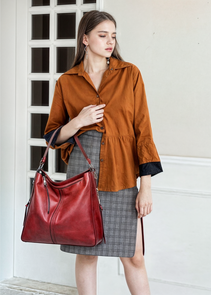Rosemonde | Leather Hobo Shoulder Bag for Women - close-up
