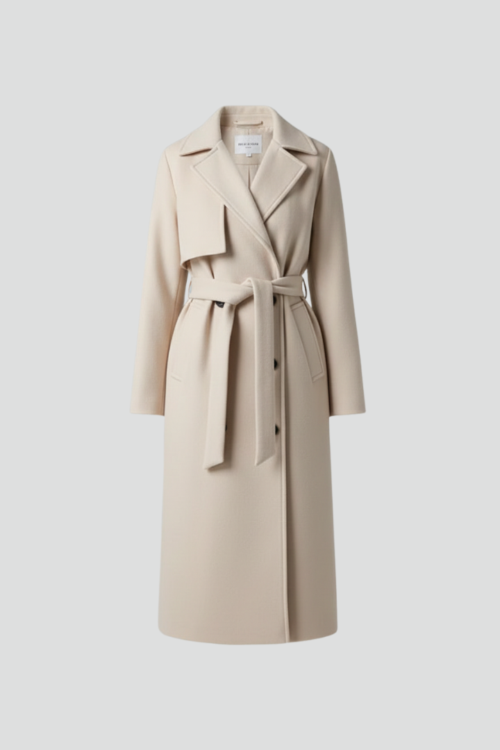 Belted Double Breasted Wool Coat — coat for women in chocolate
