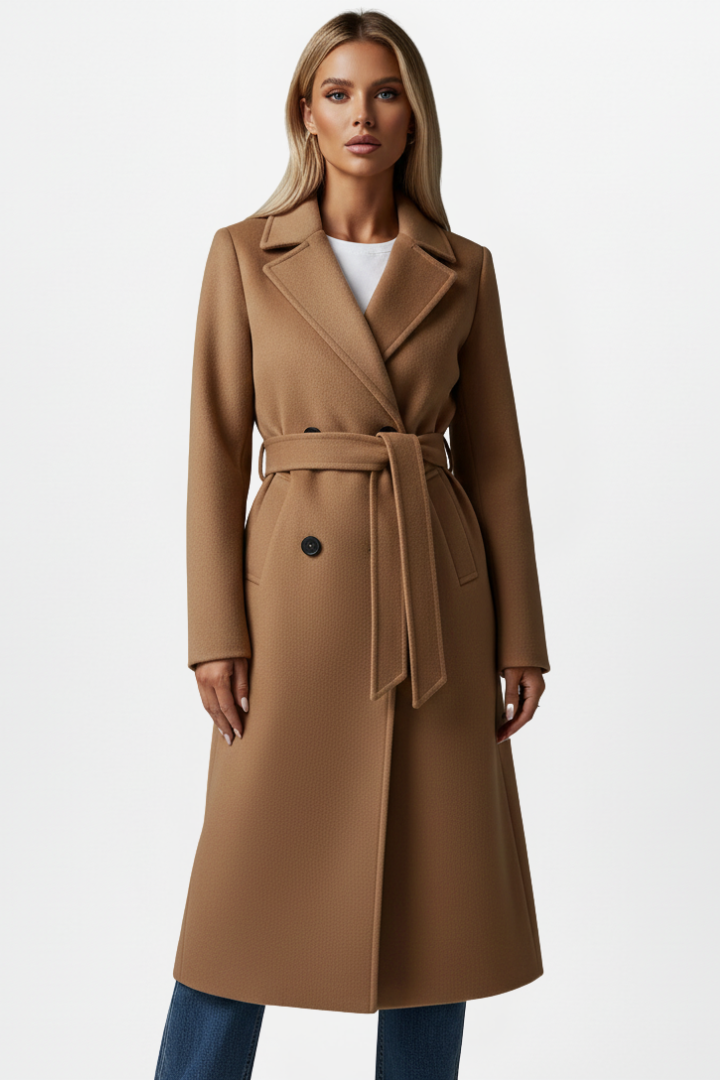 Belted Double Breasted Wool Coat — coat for women in black