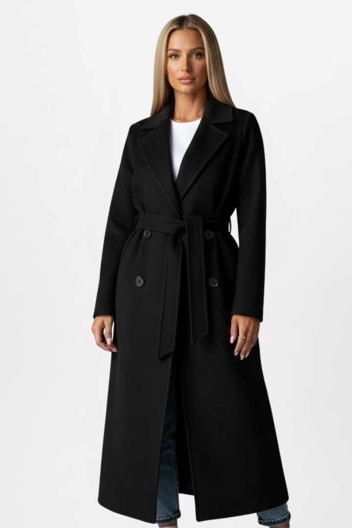 Belted Double Breasted Wool Coat — coat for women in brown