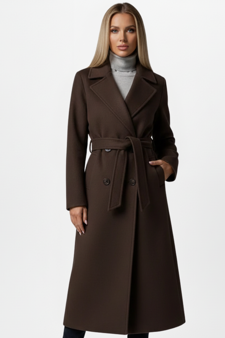 Belted Double Breasted Wool Coat — coat for women in beige