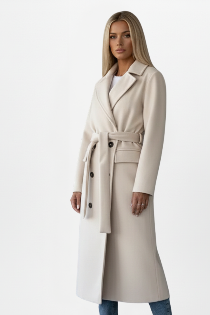 Belted Double Breasted Wool Coat — coat for women in brown