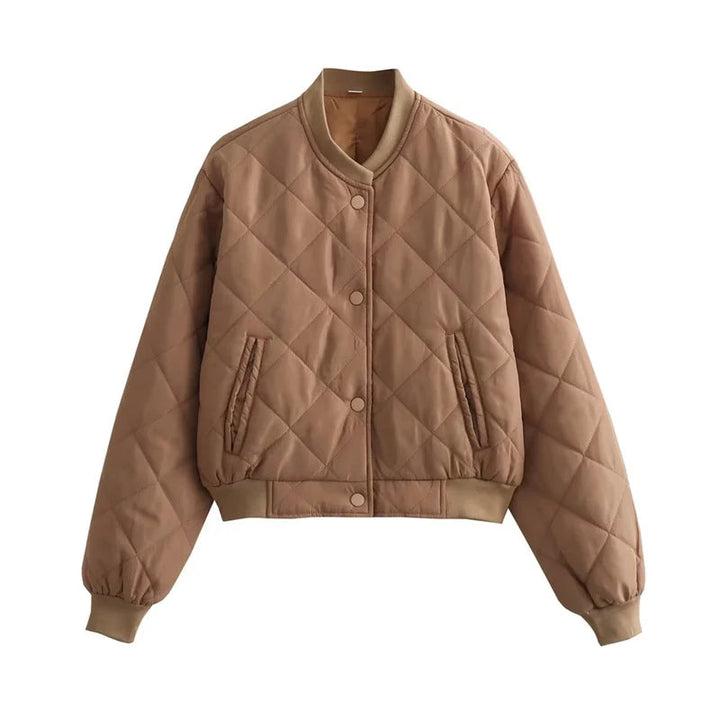 Gaëlle Quilted Bomber Jacket Cropped Stand Collar for Women in Brown