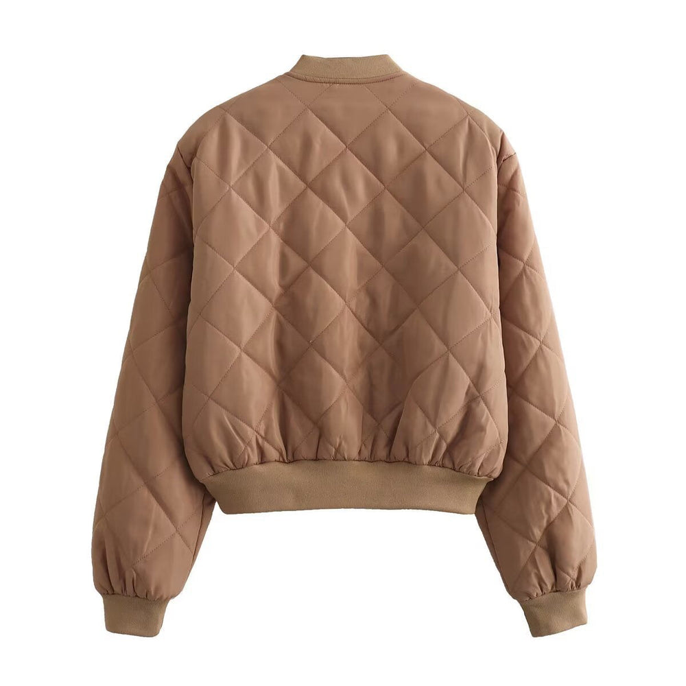 Gaëlle Quilted Bomber Jacket Cropped Stand Collar for Women, view 2