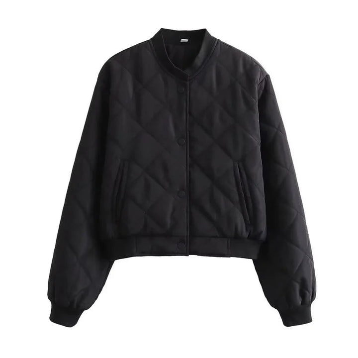 Gaëlle Quilted Bomber Jacket Cropped Stand Collar for Women in Black
