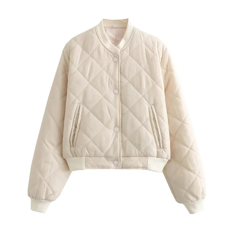 Gaëlle Quilted Bomber Jacket Cropped Stand Collar for Women in White