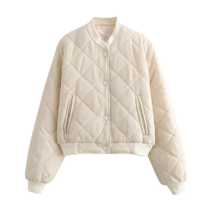 Gaëlle Quilted Bomber Jacket Cropped Stand Collar for Women in White