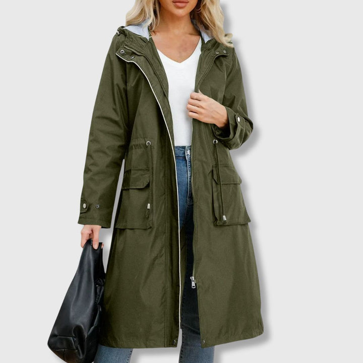 Longline Hooded Rain Jacket — women's rain jacket in green