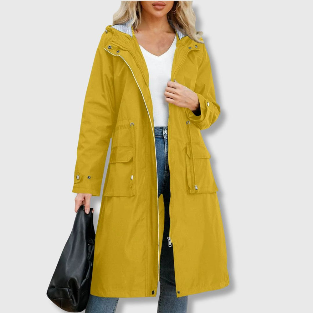 Longline Hooded Rain Jacket — women's rain jacket in yellow