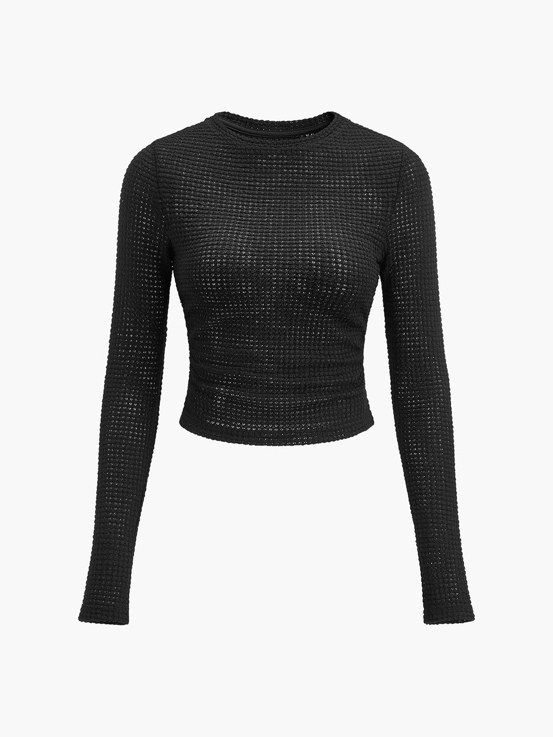 Lisette Waffle Knit Long Sleeve Top Crew Neck for Women, view 10