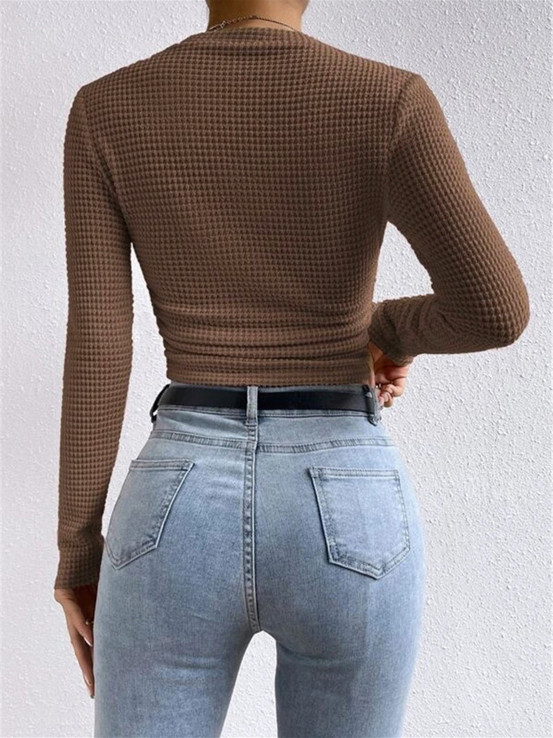 Lisette Waffle Knit Long Sleeve Top Crew Neck for Women, view 14
