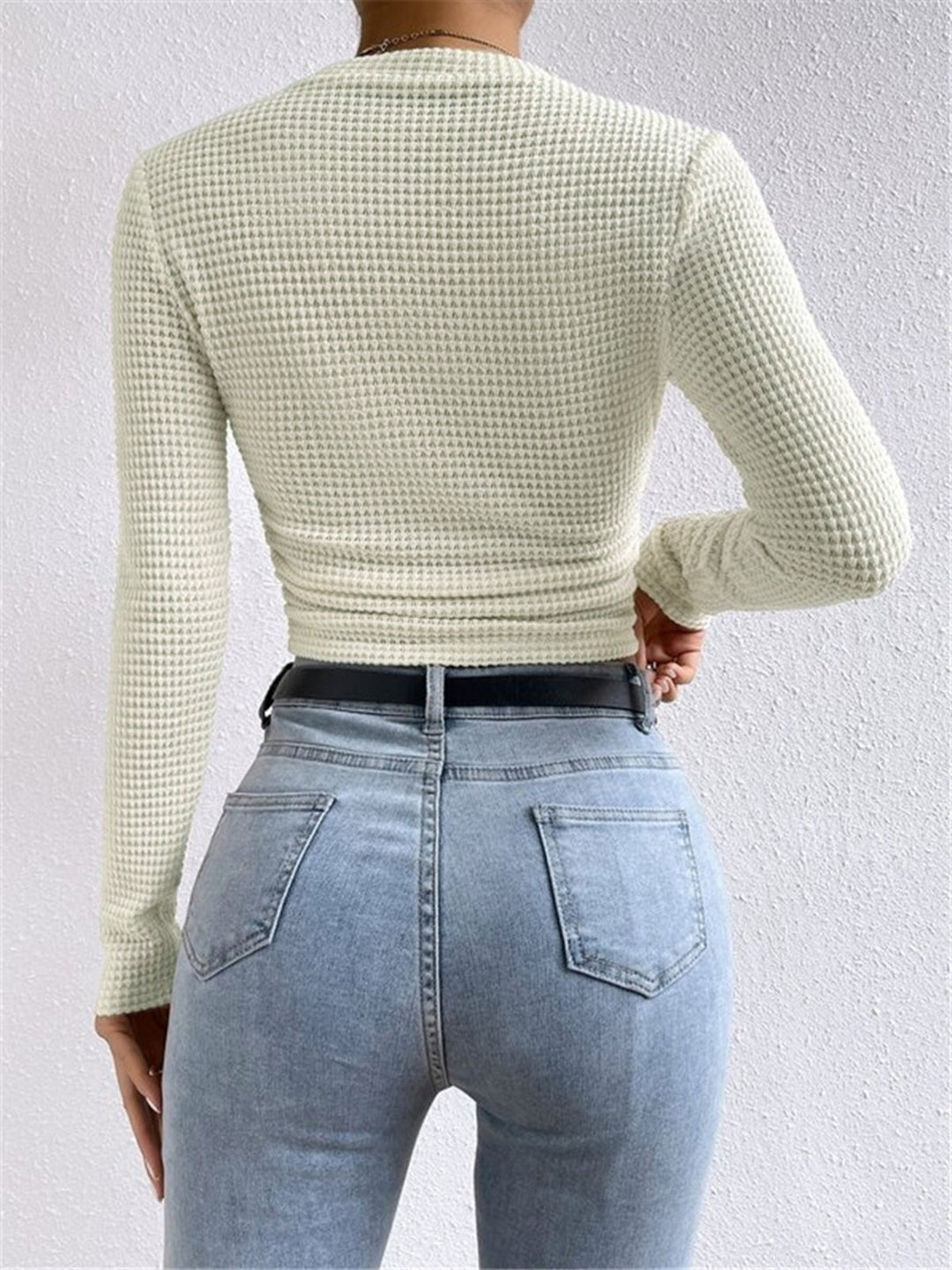 Lisette Waffle Knit Long Sleeve Top Crew Neck for Women, view 4